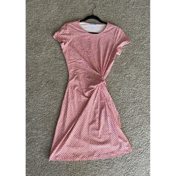 J‎ McLaughlin Catalina Cloth Faux Wrap Dress Small Pink Orange White Geometric - Picture 2 of 7